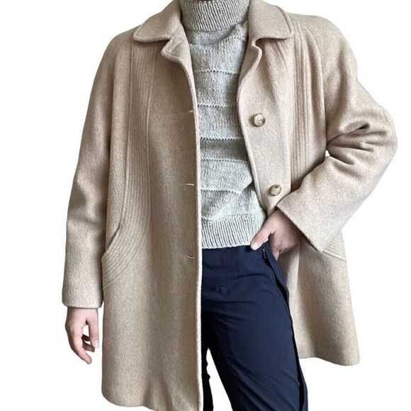 Vintage Bromley Collection Womens Cream Wool Mid Length Retro Trench Coat Sz 16 - Picture 6 of 10